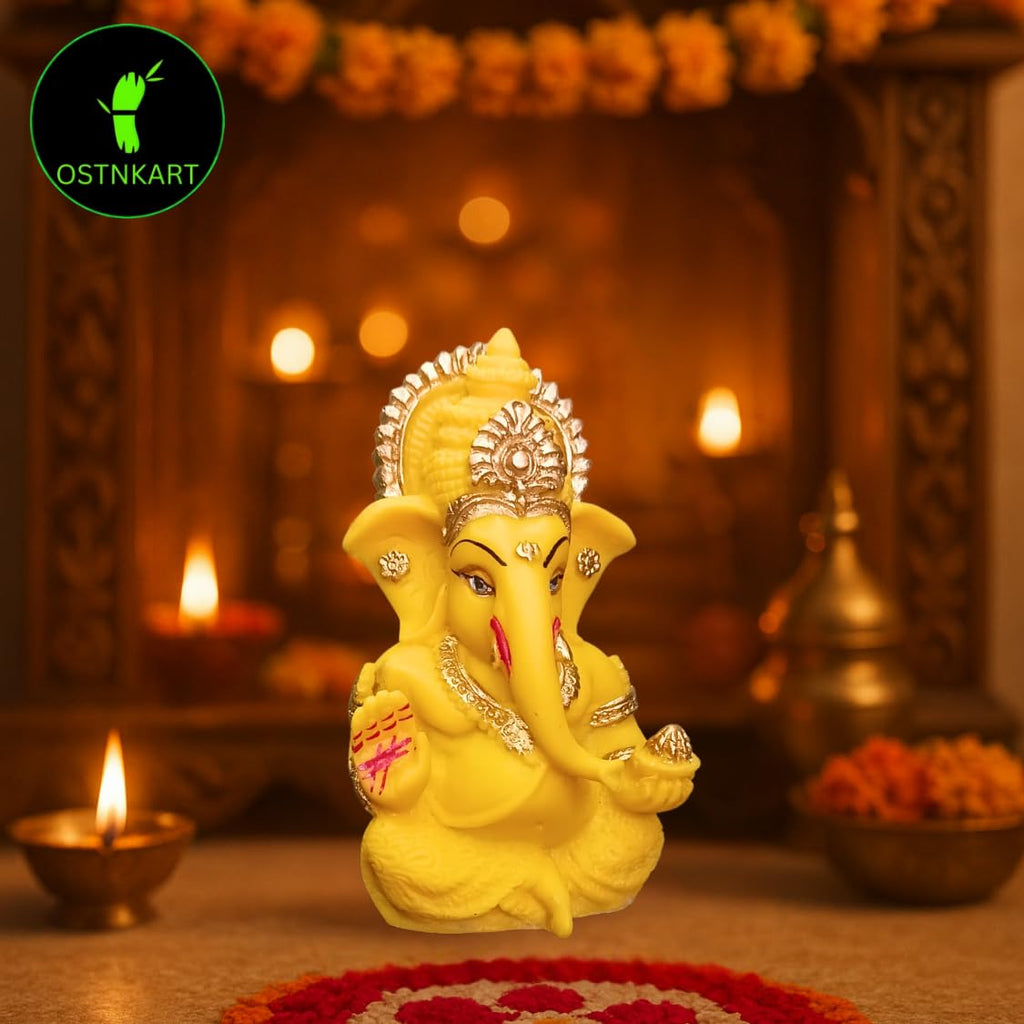 Resin Ganesh Idol for Car Dashboard 3.5 inch, Yellow