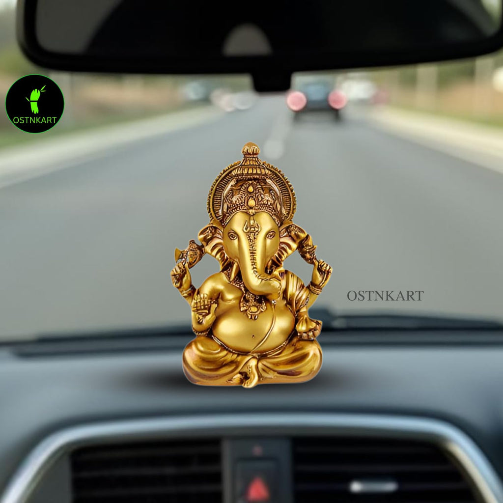 Lord Ganesha Idol | 3.5 Inch Golden Polyresin