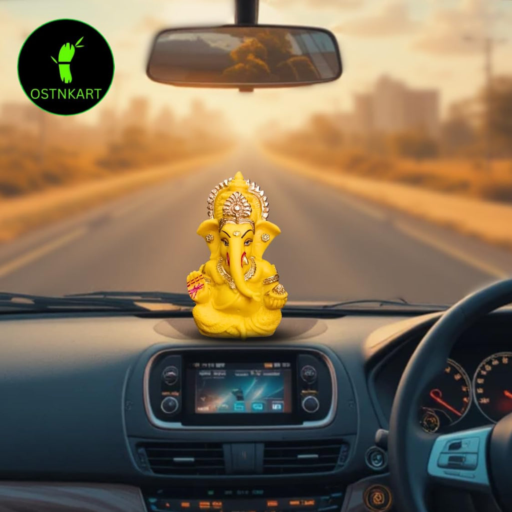 Resin Ganesh Idol for Car Dashboard 3.5 inch, Yellow