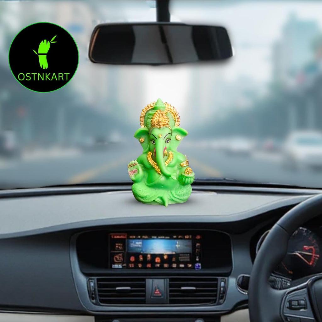 Resin Ganesh Idol for Car Dashboard 3.5 inch, Green