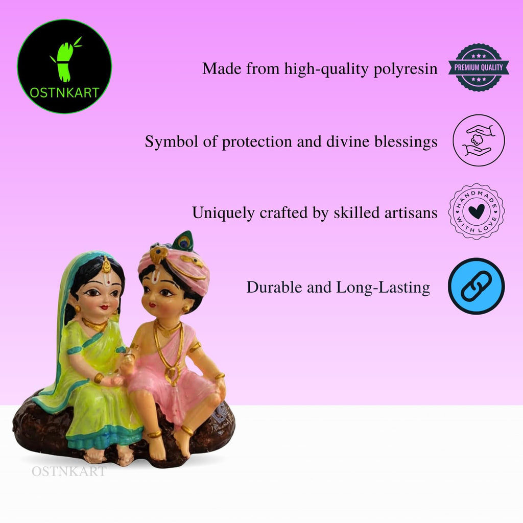 Radha Krishna Idol | 4 Inch Multicolour Polyresin