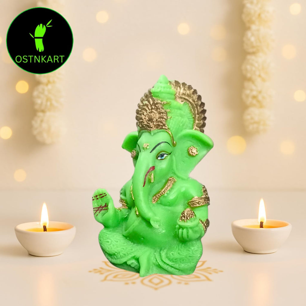 Resin Ganesh Idol for Car Dashboard 3.5 inch, Green