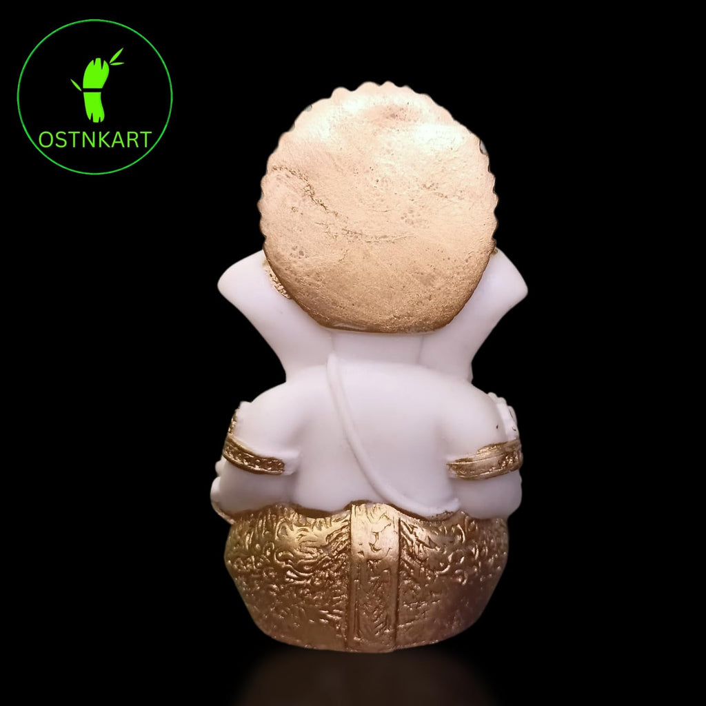Resin Ganesh Idol for Car Dashboard 3.5 inch,White and Gold