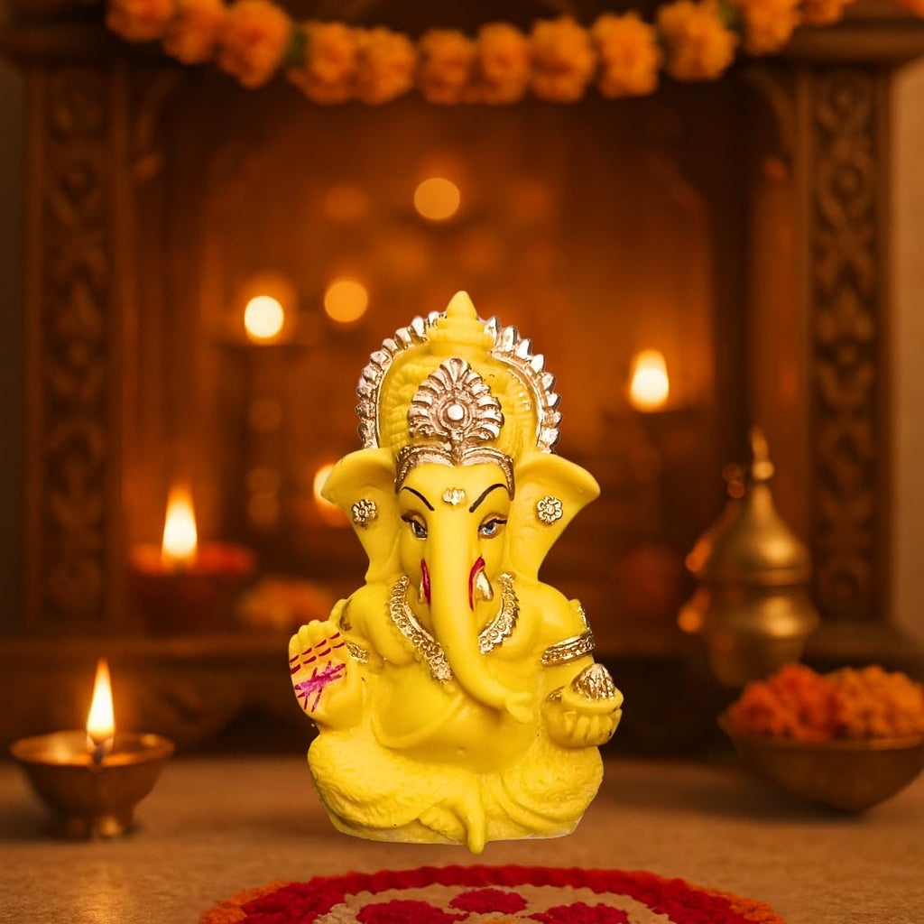 Resin Ganesh Idol for Car Dashboard 3.5 inch, Yellow