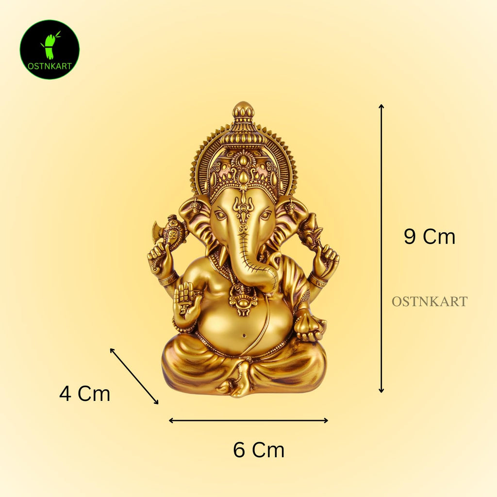 Lord Ganesha Idol | 3.5 Inch Golden Polyresin