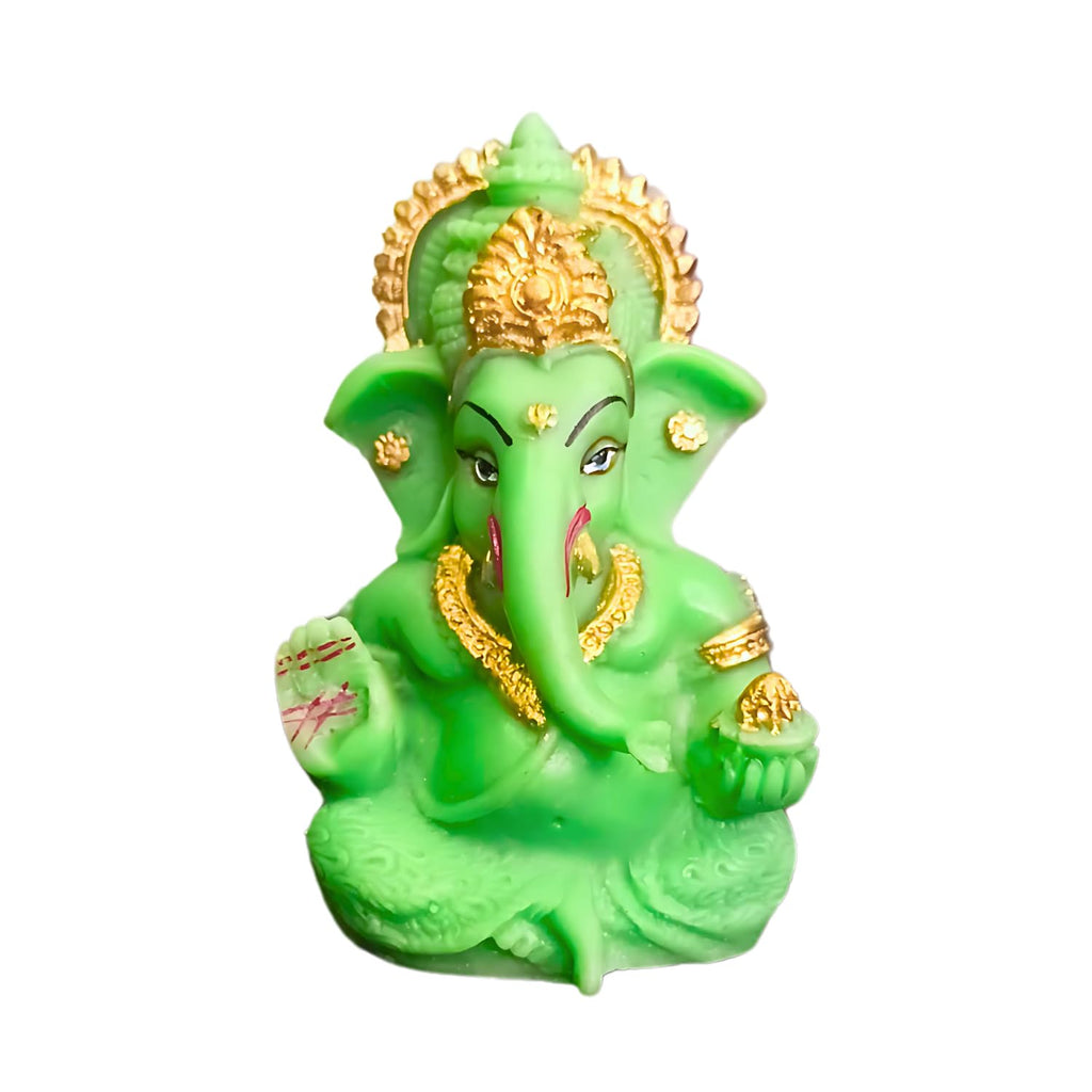 Resin Ganesh Idol for Car Dashboard 3.5 inch, Green