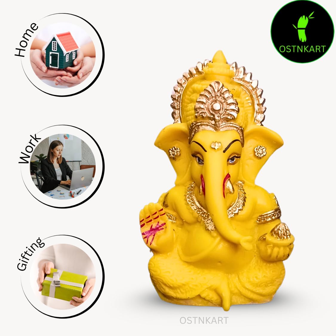 Resin Ganesh Idol for Car Dashboard 3.5 inch, Yellow