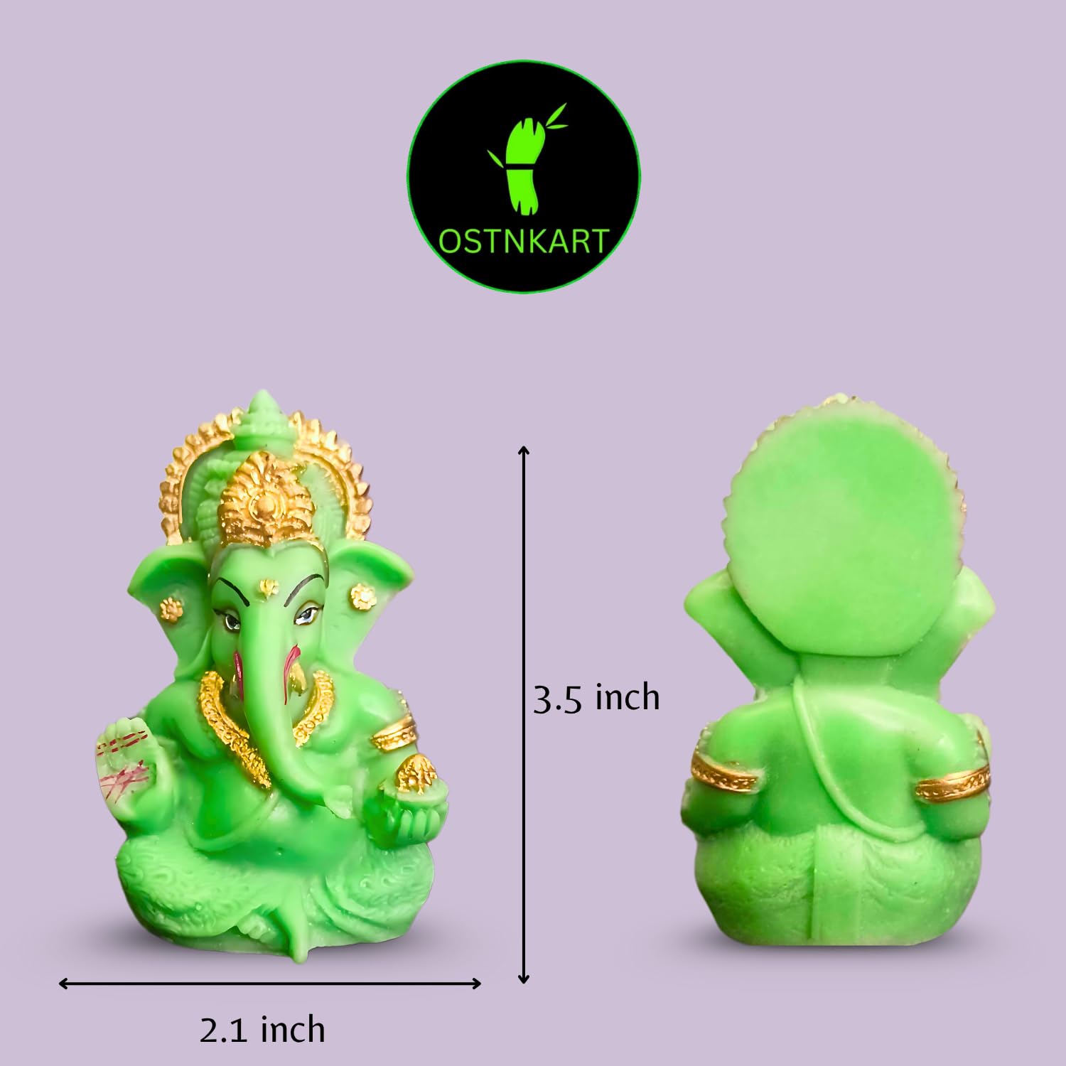 Resin Ganesh Idol for Car Dashboard 3.5 inch, Green