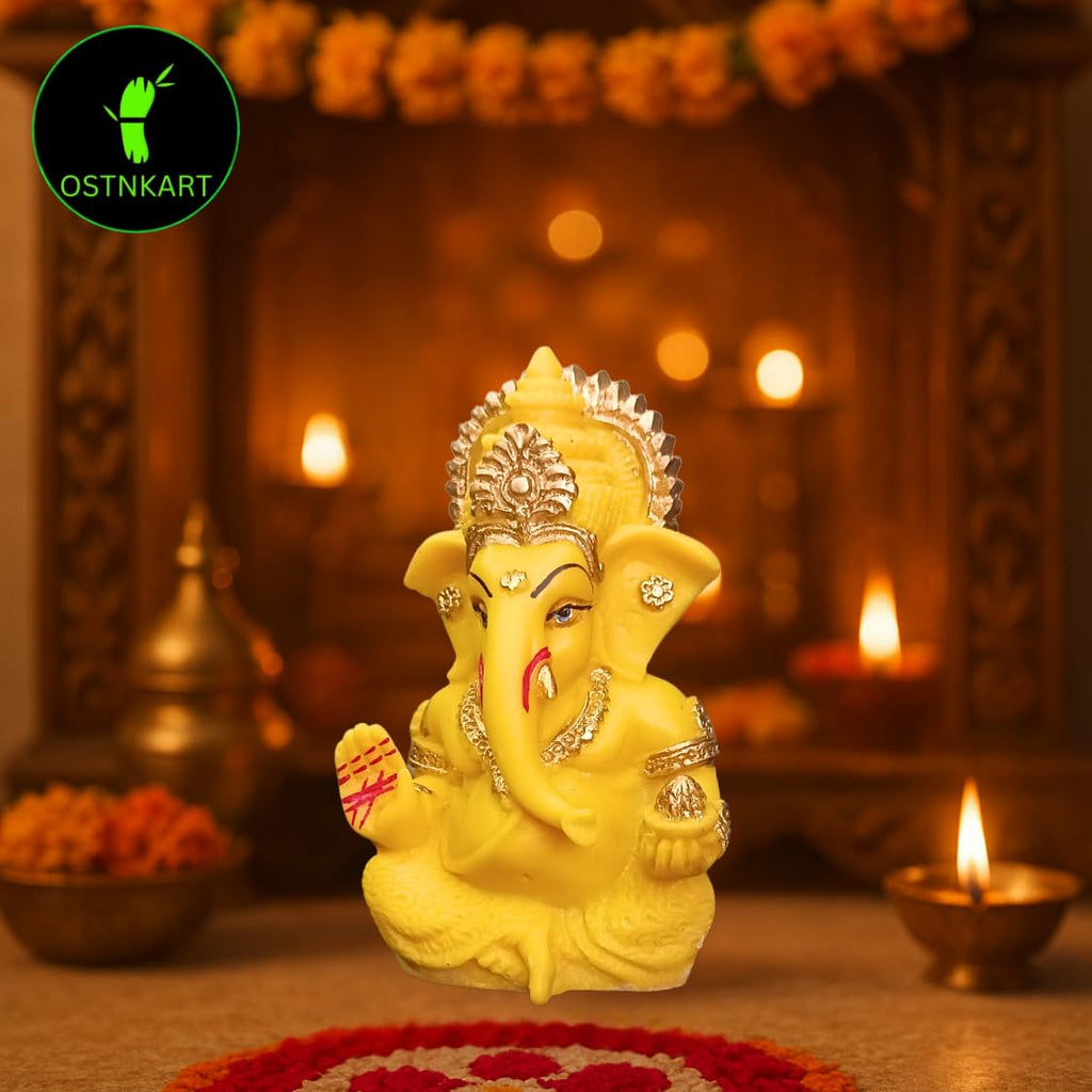 Resin Ganesh Idol for Car Dashboard 3.5 inch, Yellow