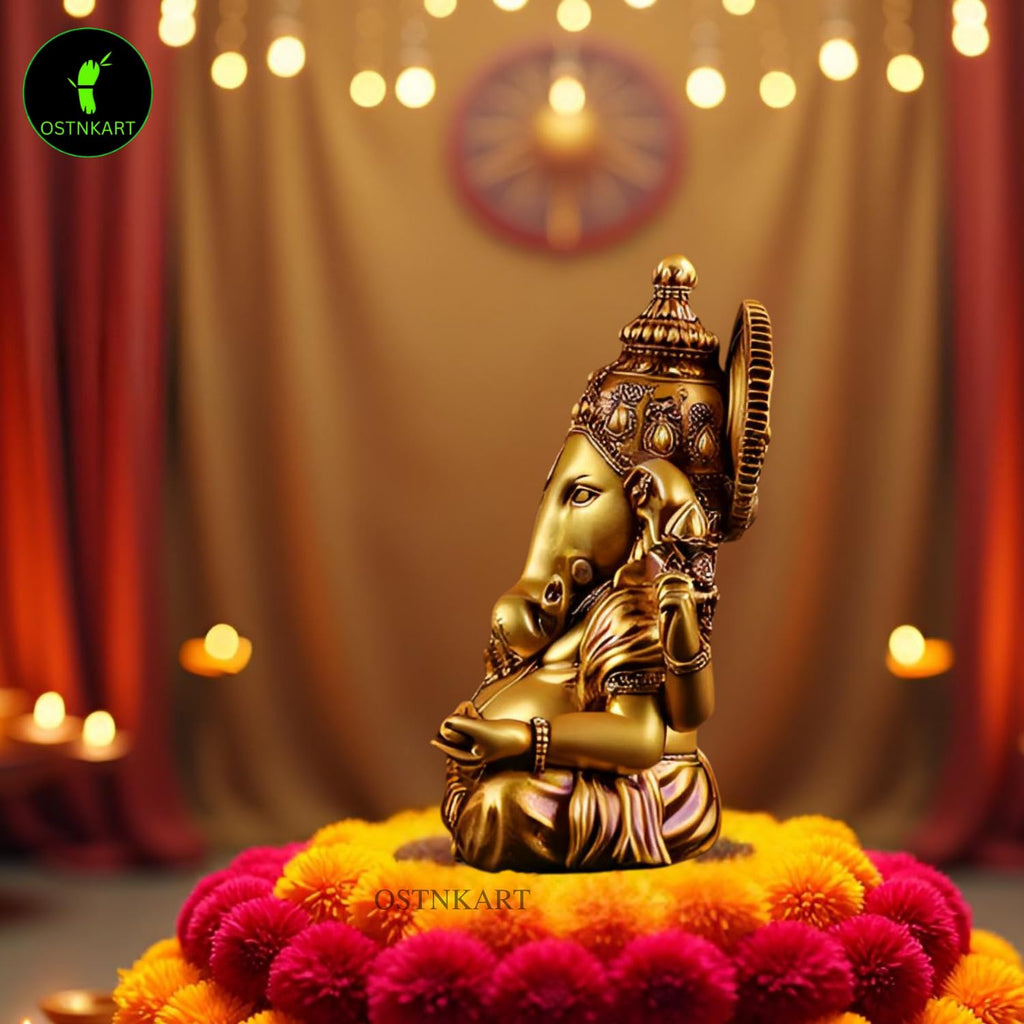 Lord Ganesha Idol | 3.5 Inch Golden Polyresin
