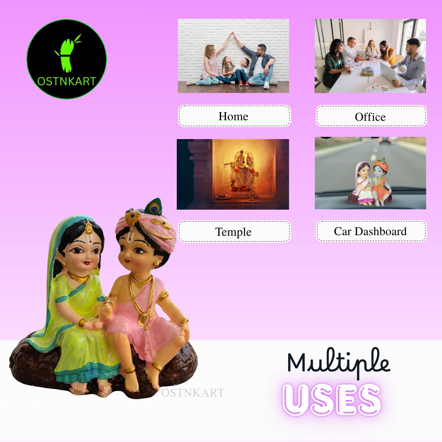 Radha Krishna Idol | 4 Inch Multicolour Polyresin