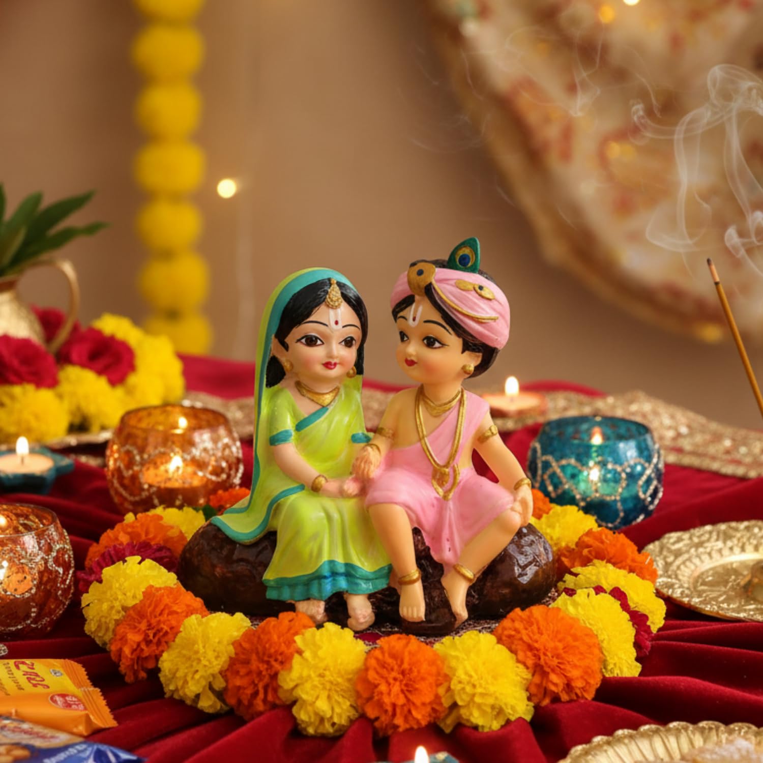 Radha Krishna Idol | 4 Inch Multicolour Polyresin