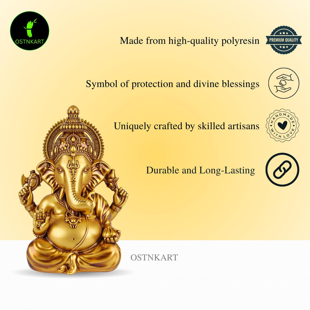Lord Ganesha Idol | 3.5 Inch Golden Polyresin