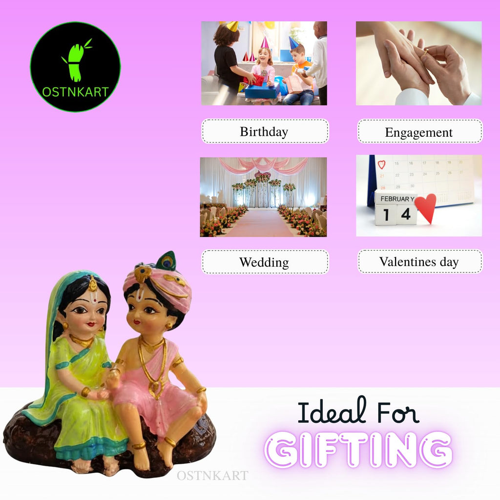 Radha Krishna Idol | 4 Inch Multicolour Polyresin