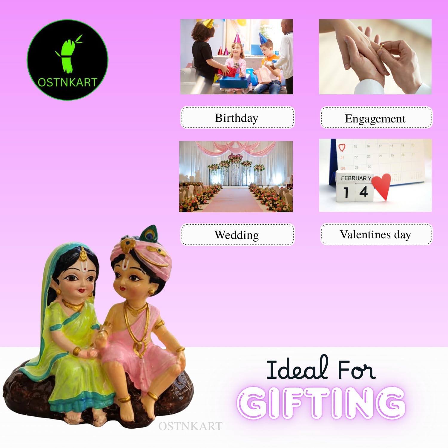 Radha Krishna Idol | 4 Inch Multicolour Polyresin