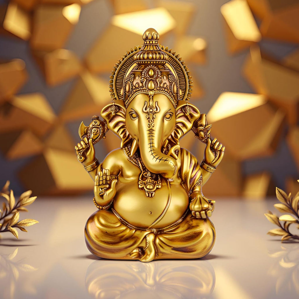 Lord Ganesha Idol | 3.5 Inch Golden Polyresin