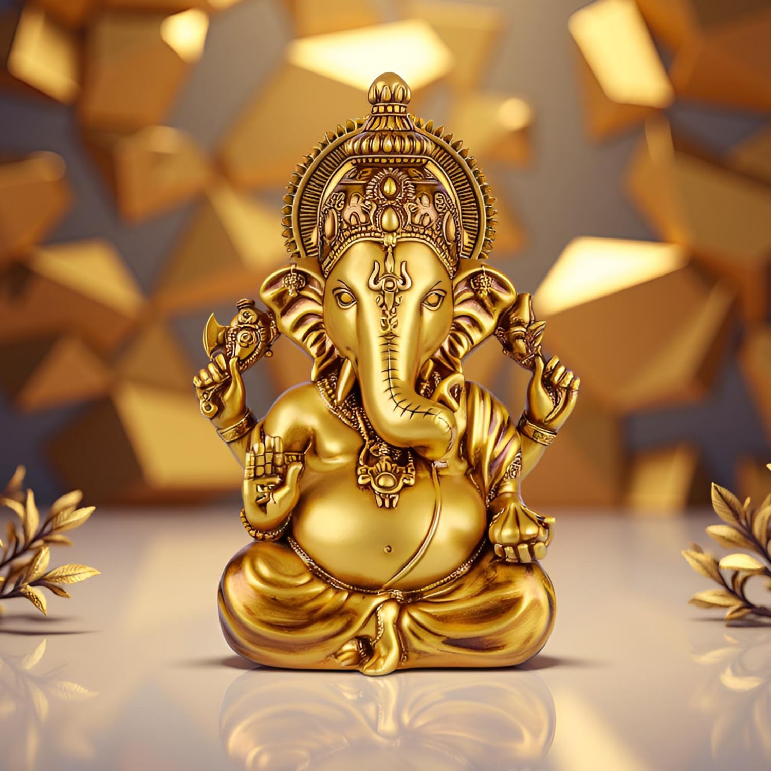 Lord Ganesha Idol | 3.5 Inch Golden Polyresin