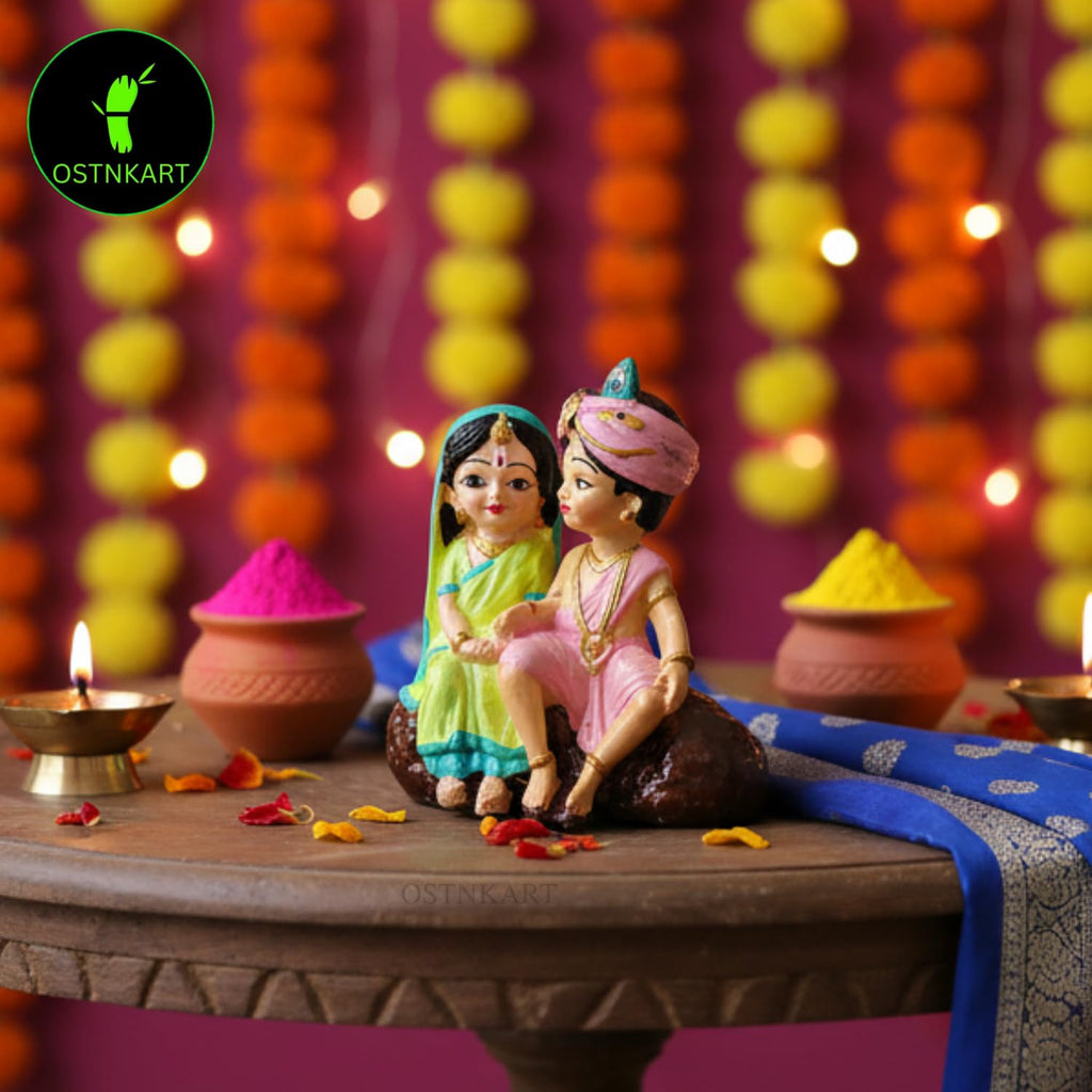 Radha Krishna Idol | 4 Inch Multicolour Polyresin