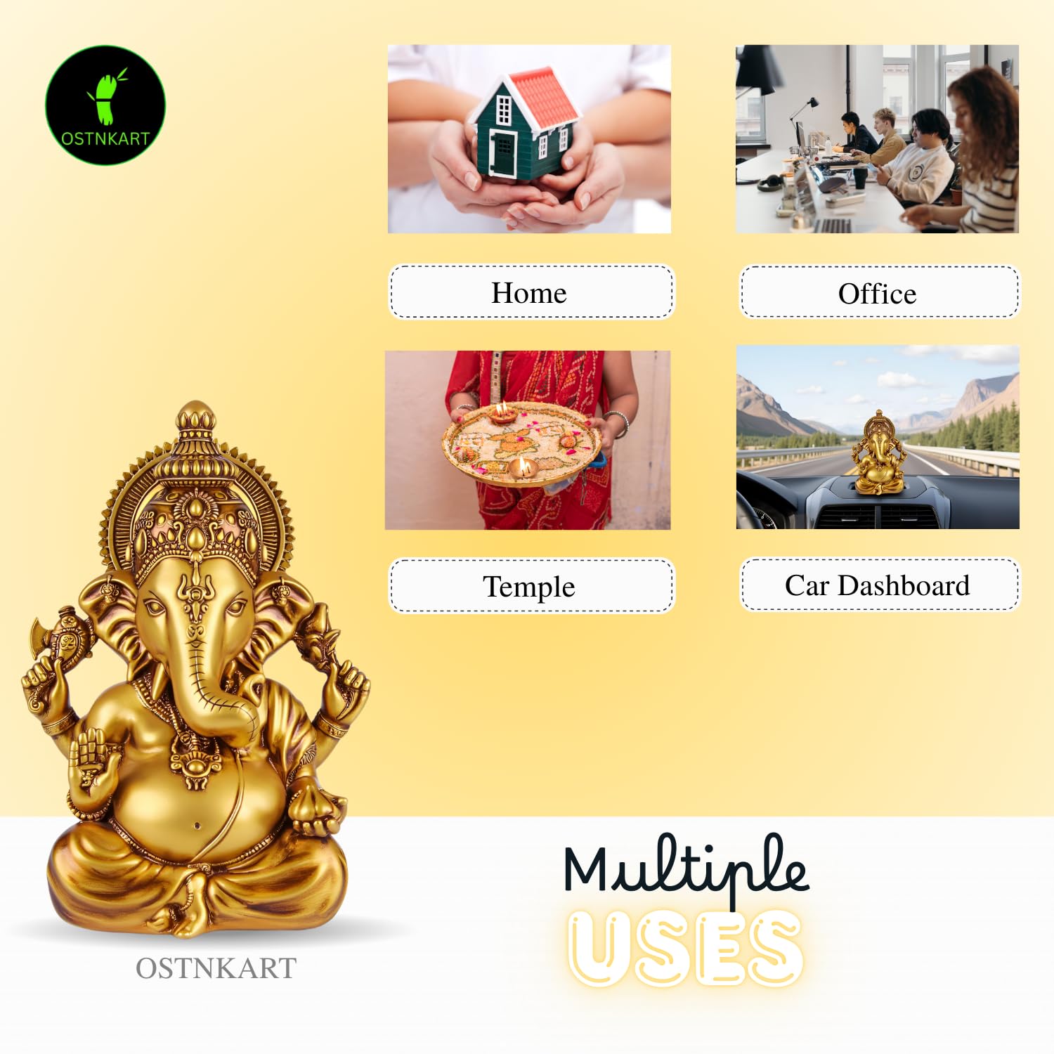 Lord Ganesha Idol | 3.5 Inch Golden Polyresin