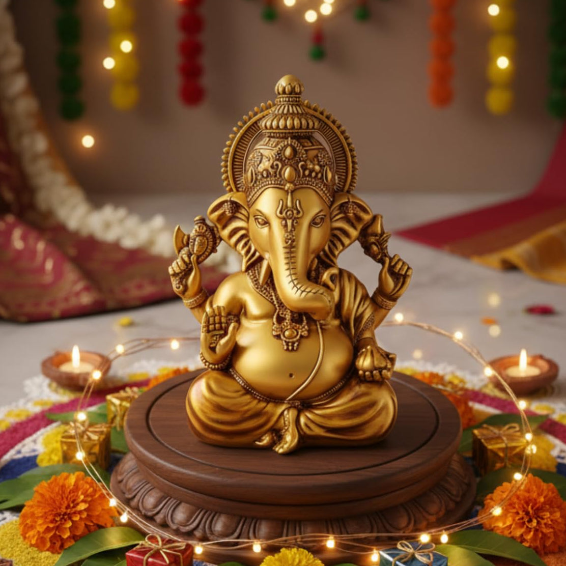 Lord Ganesha Idol | 3.5 Inch Golden Polyresin