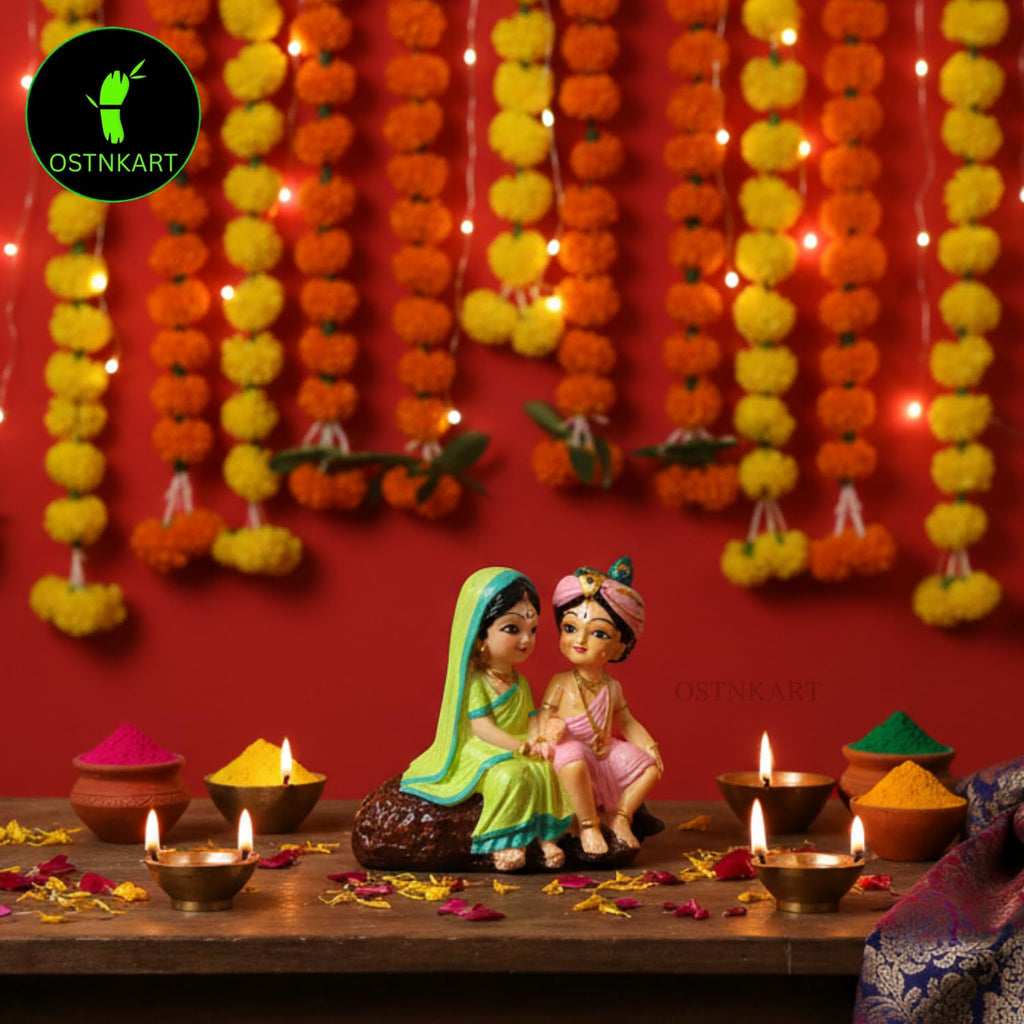 Radha Krishna Idol | 4 Inch Multicolour Polyresin