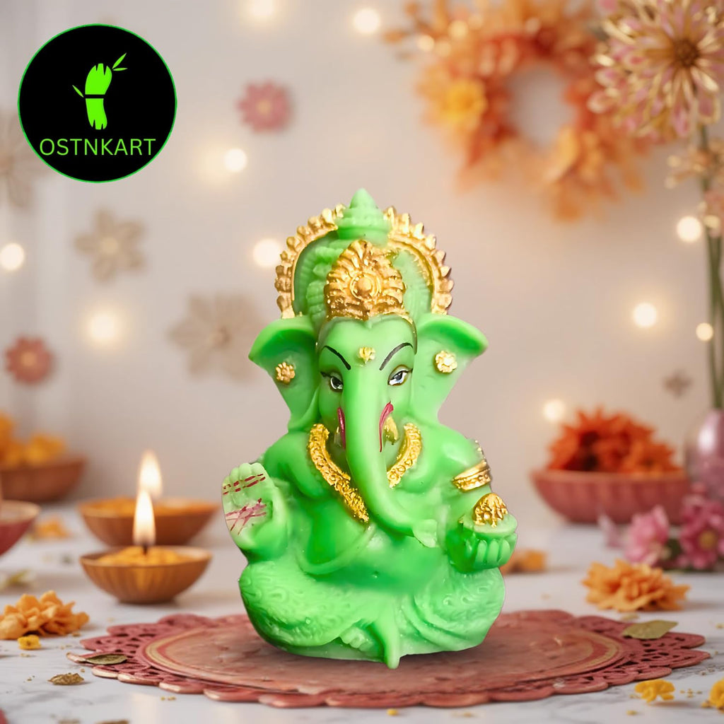 Resin Ganesh Idol for Car Dashboard 3.5 inch, Green