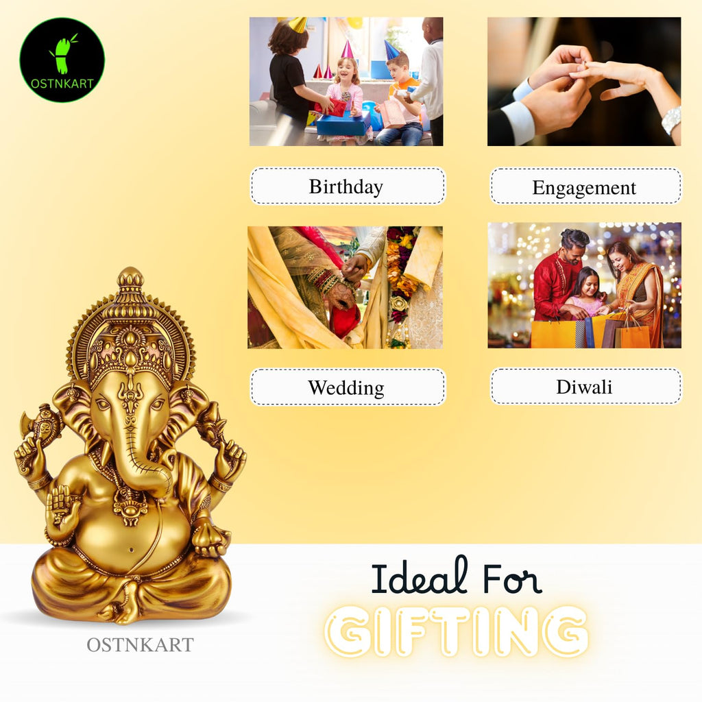 Lord Ganesha Idol | 3.5 Inch Golden Polyresin