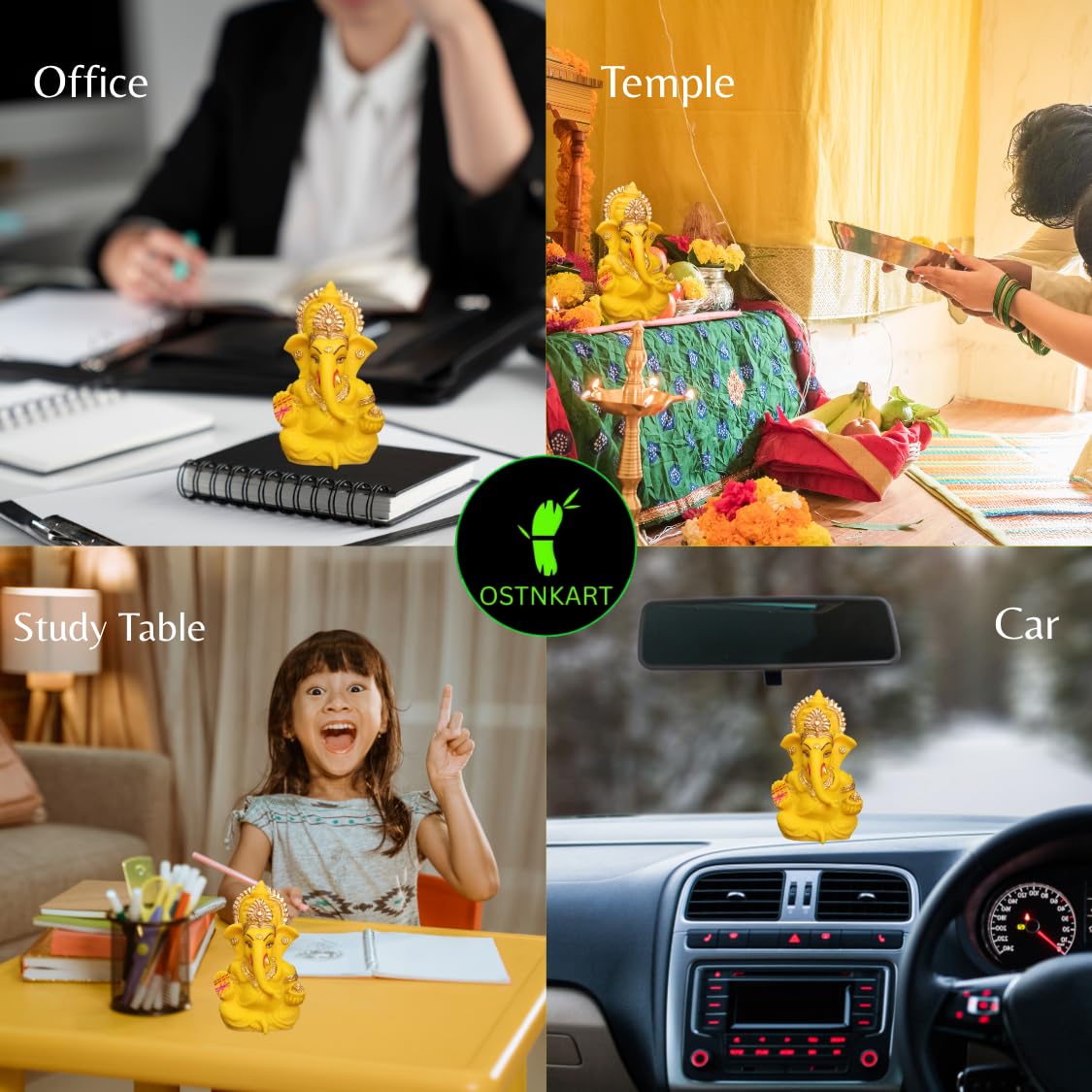 Resin Ganesh Idol for Car Dashboard 3.5 inch, Yellow