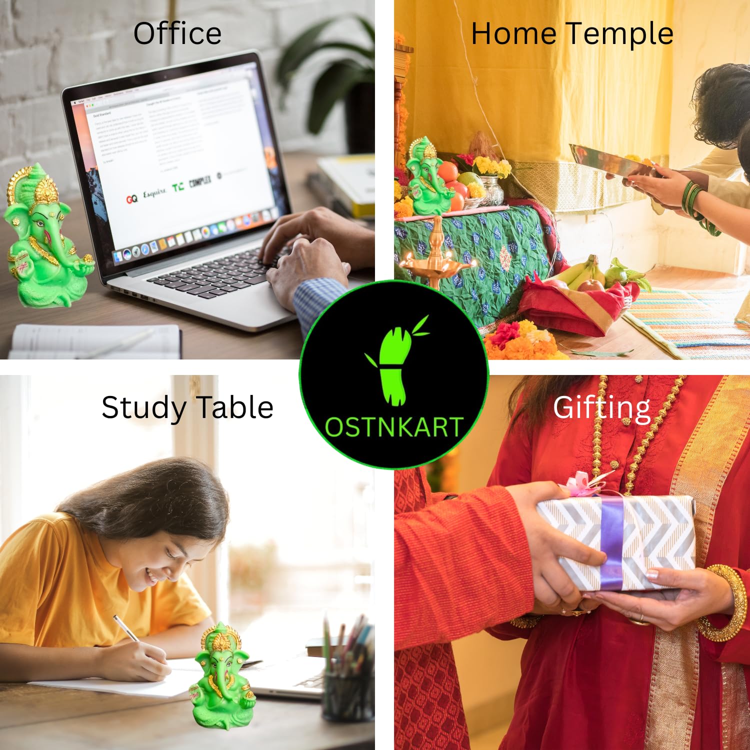 Resin Ganesh Idol for Car Dashboard 3.5 inch, Green