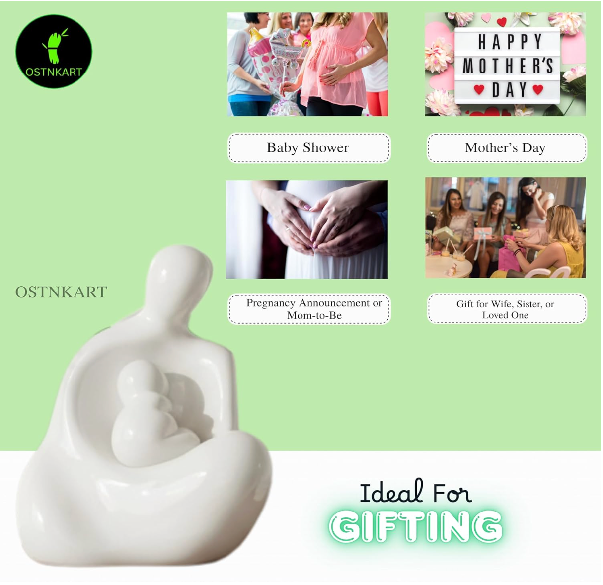 Mother & Baby Resin Statue – 4.5” (White)