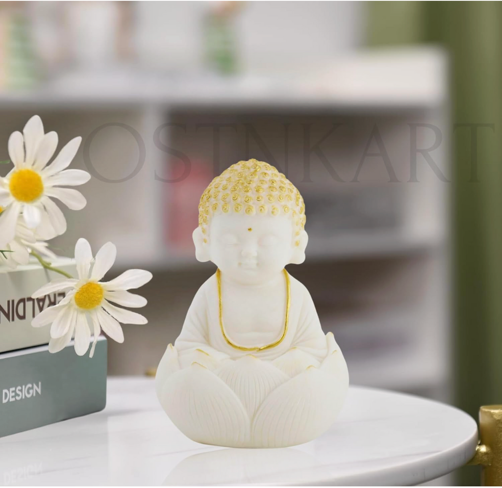 Buddha Kids Resin Figurine Set – White & Gold (Lotus Pose)