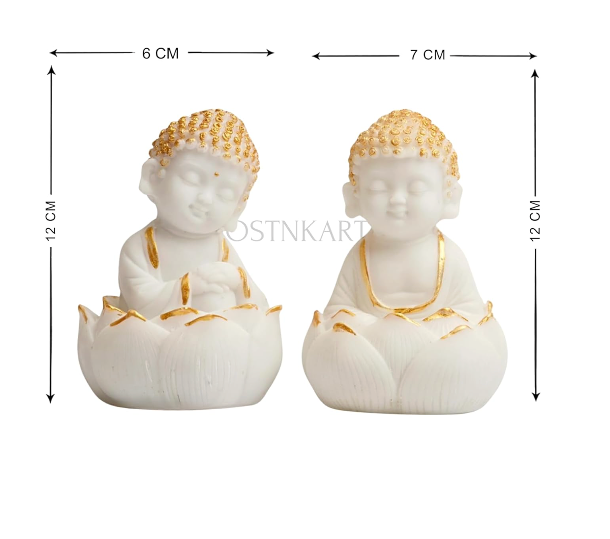 Buddha Kids Resin Figurine Set – White & Gold (Lotus Pose)