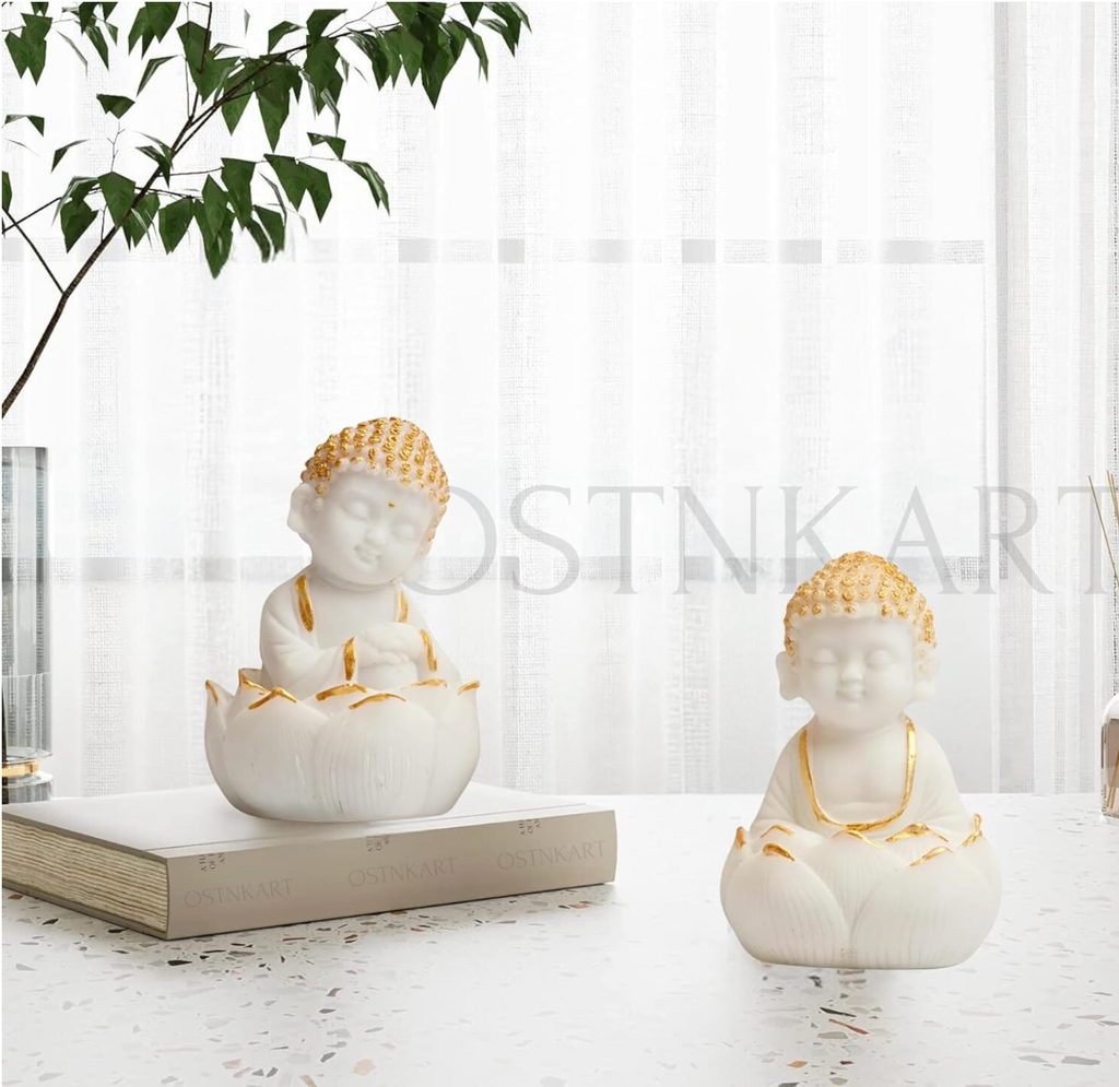 Buddha Kids Resin Figurine Set – White & Gold (Lotus Pose)