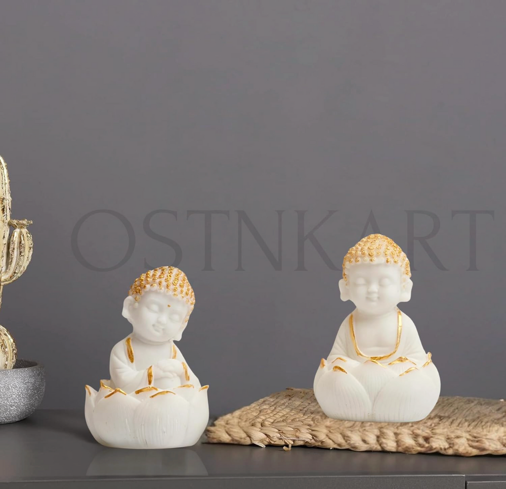 Buddha Kids Resin Figurine Set – White & Gold (Lotus Pose)